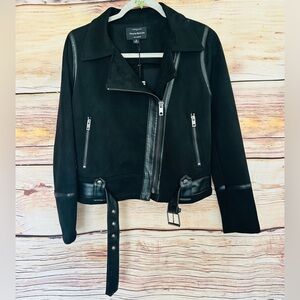 Haute Monde Women’s Back Faux Suede Full Zip Belted Motorcycle Jacket S NWT